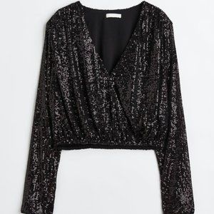 Black Sequined Wrapover Blouse